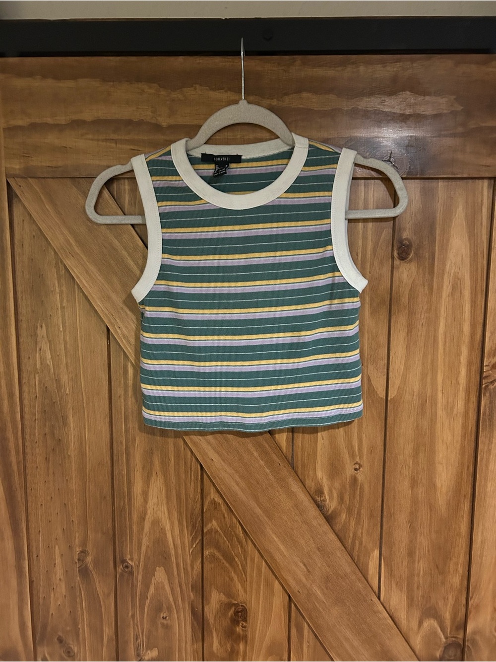 Set of (2) Crop Tanks. Green Striped Ribbed Crop Tank & Burnt Orange w/ Buttons